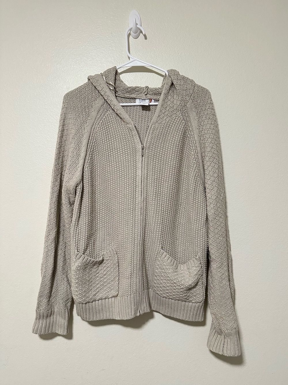 C&C California Light Taupe Knit Zip-Up Hoodie Sweater